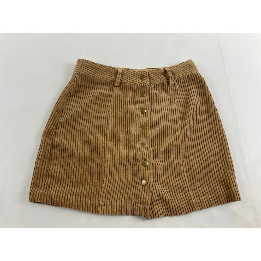 HYFVE HYFVE HYFVE Skirt Women's Size Small Tan Corduroy Ribbed Full Button Front